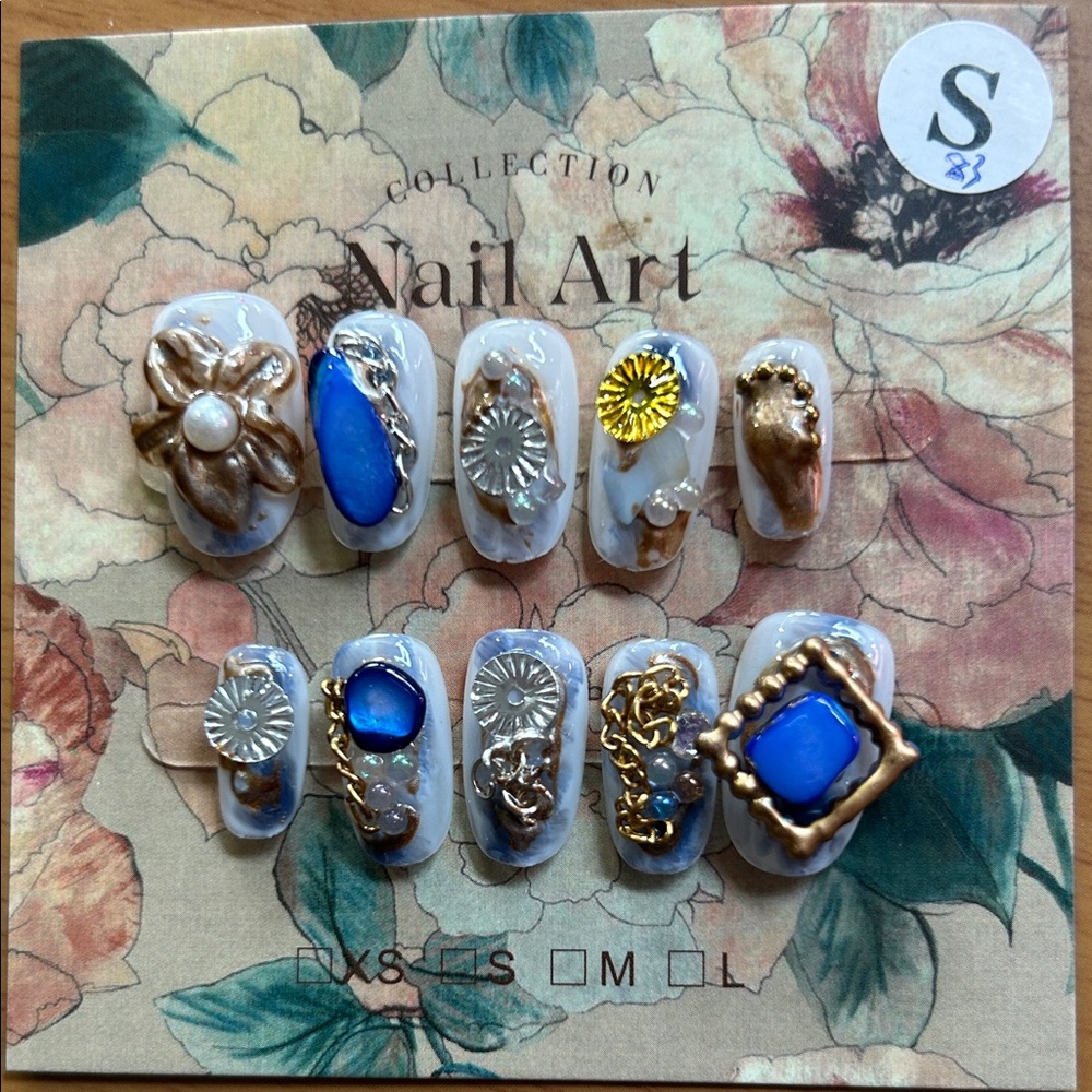 Blue and Gold Press-On Nail Set